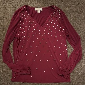 Women's Burgundy Pearl-Embellished Top